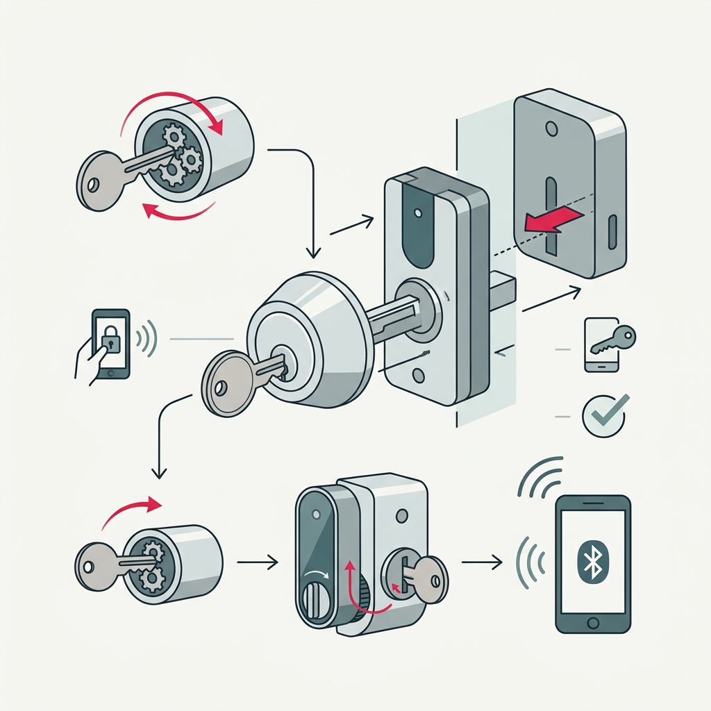 Smart lock adapter installed on the interior side of the door while keeping the key