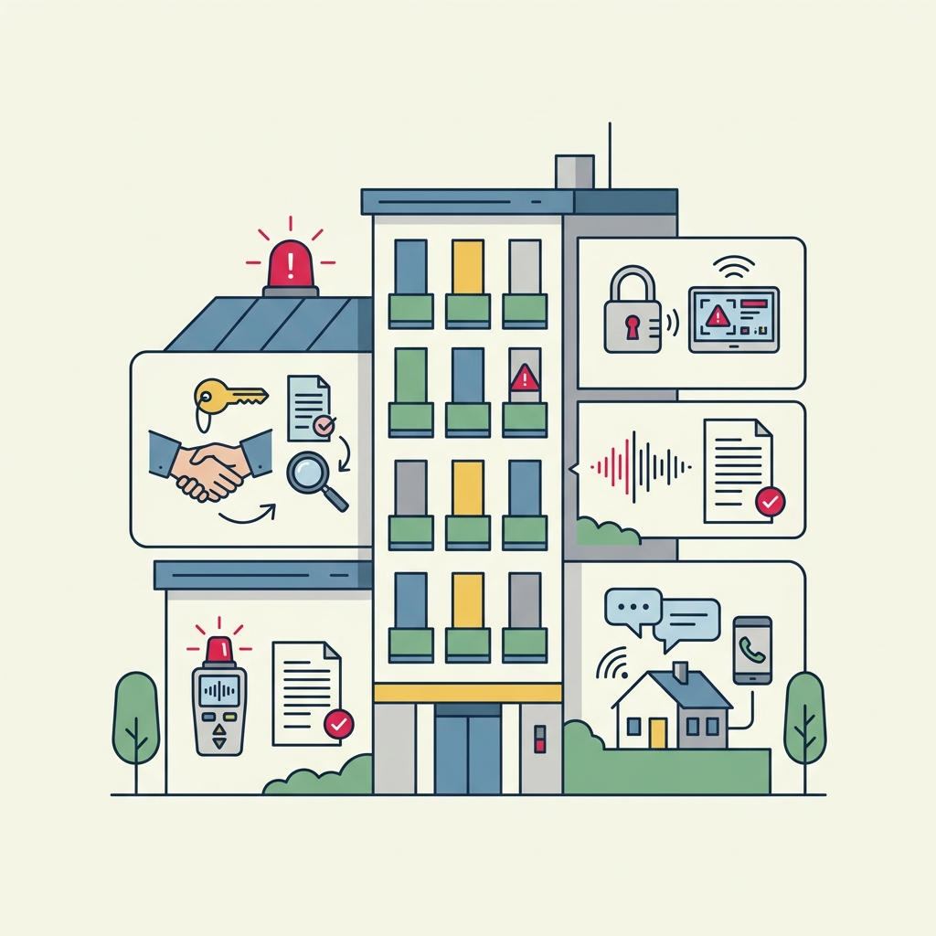 Smart access control and noise monitor to prevent illegal parties in holiday apartments