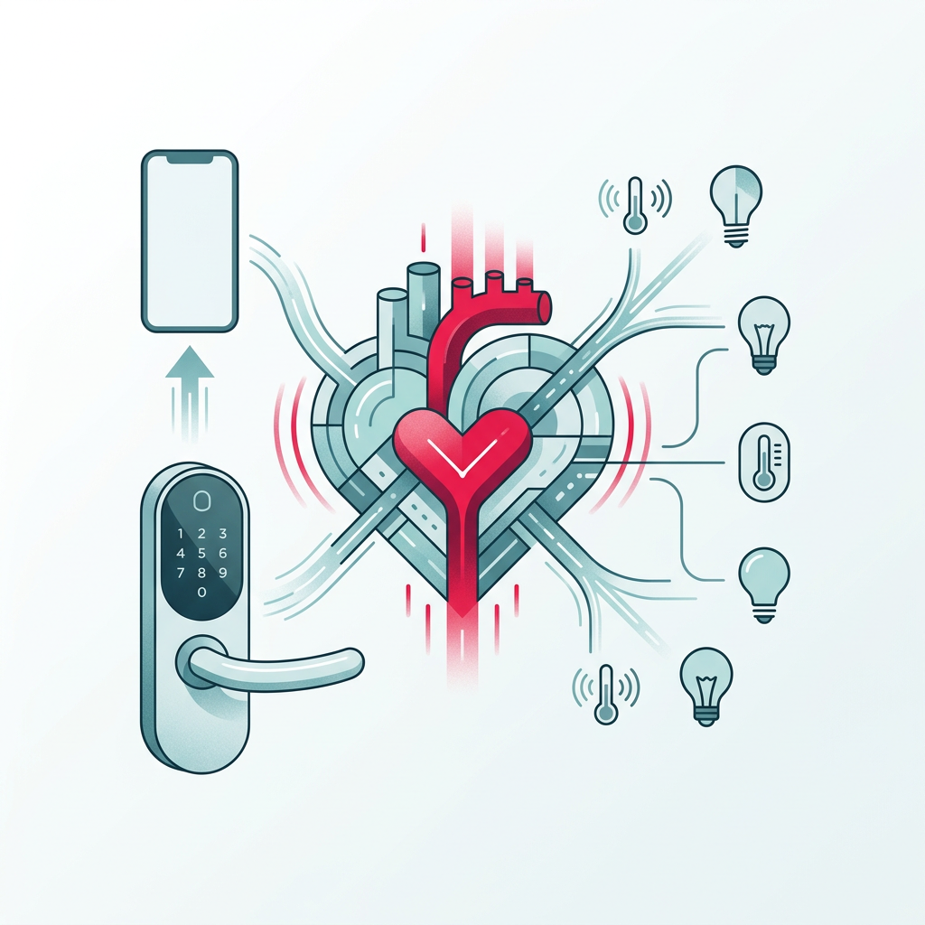 Diagrama que ilustra el funcionamiento del protocolo MQTT con un broker central y múltiples dispositivos IoT, incluyendo cerraduras inteligentes Raixer