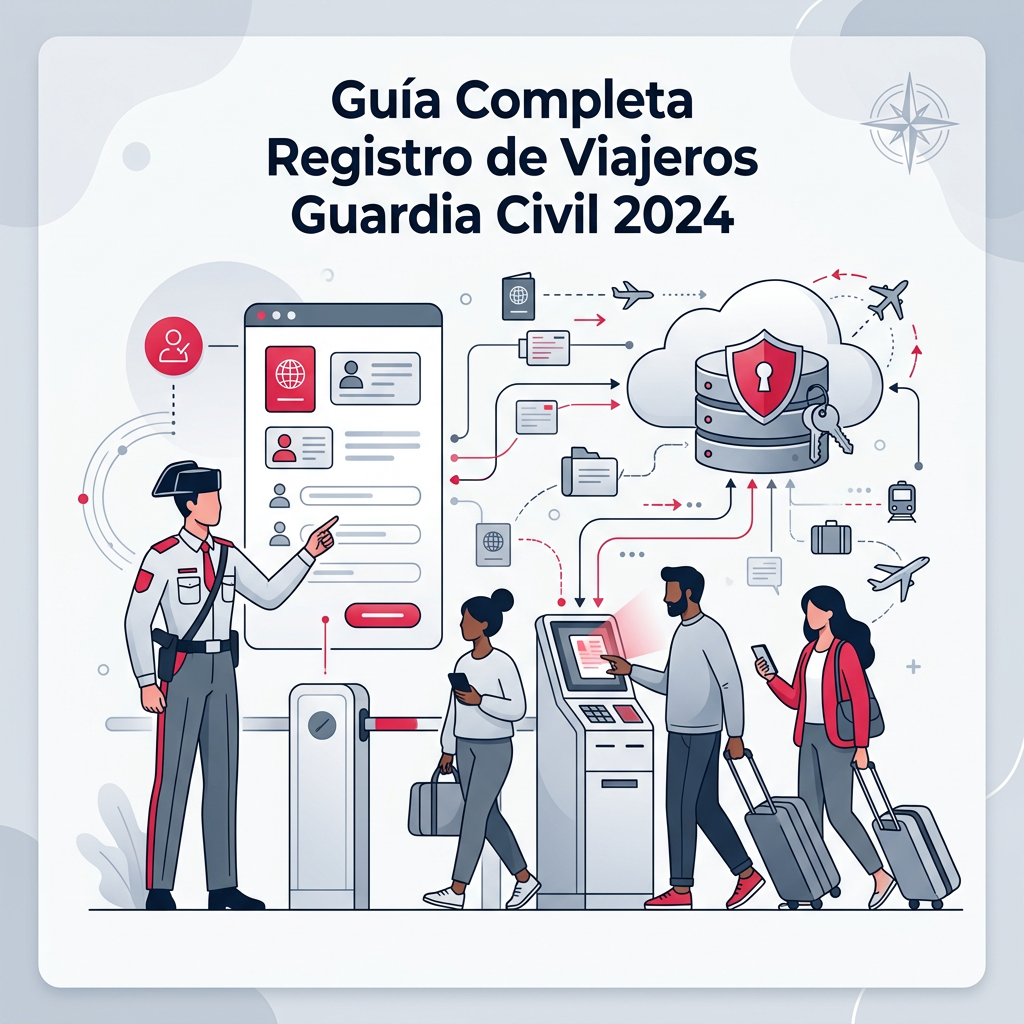 Icon of a registration document with a stamp and a Civil Guard logo, symbolizing legal compliance for tourist accommodations